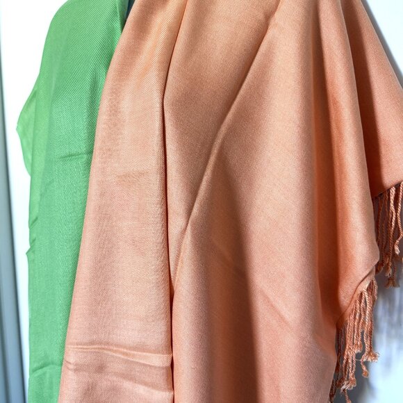 Lot of 2 Women's Shawls Green/Orange Large Wrap - Picture 7 of 14